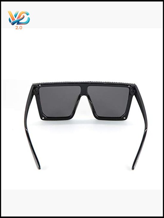 Oversized Square Flat Top Sunglasses Bling Rhinestone Y2K Shades UV400